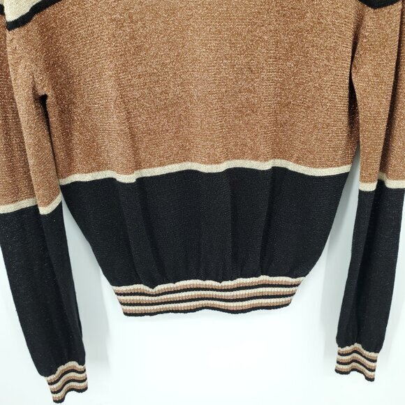 Free People Gold Dust Colorblock V-Neck Shimmer/Metallic Relaxed Fit Sweater XS - Picture 12 of 16